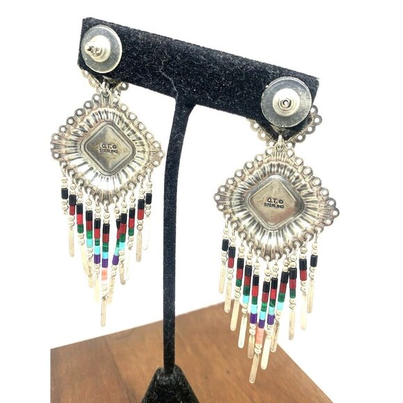 Dangle Earrings Native American Sterling Silver Gemstone Women's Estate Jewelry - Picture 2 of 12